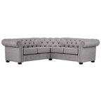 Divano sezionale Chesterfield a L – Trapuntato, 5 posti | Lino / Velluto / Ecopelle