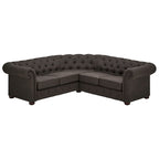 Divano sezionale Chesterfield a L – Trapuntato, 5 posti | Lino / Velluto / Ecopelle