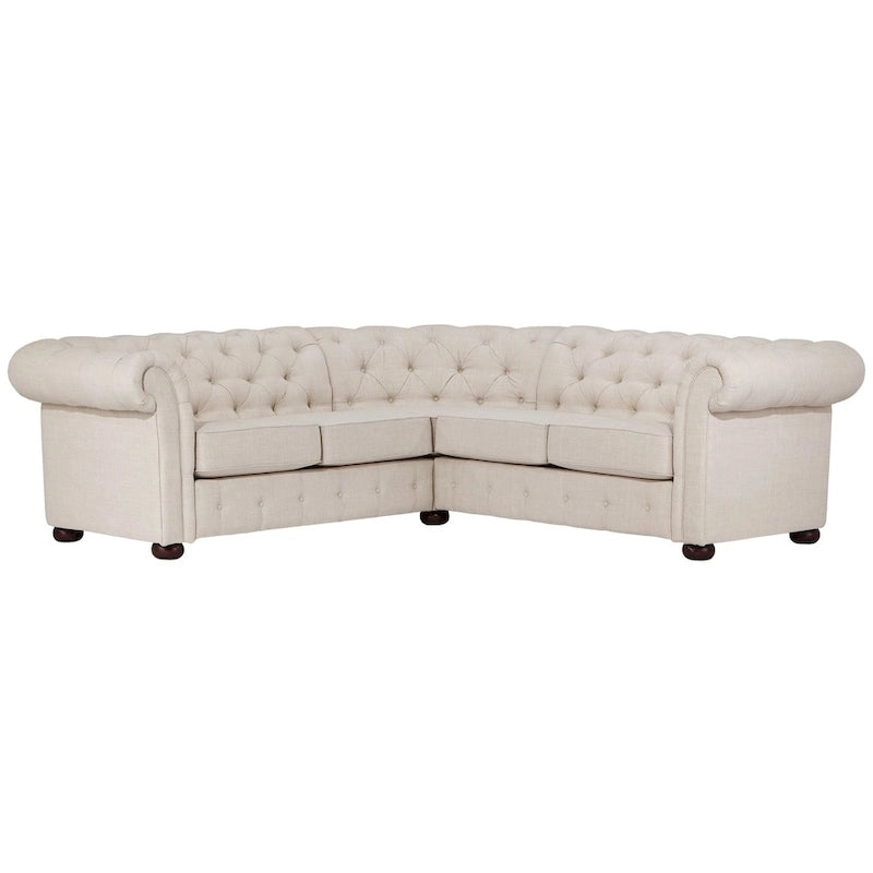 Divano sezionale Chesterfield a L – Trapuntato, 5 posti | Lino / Velluto / Ecopelle
