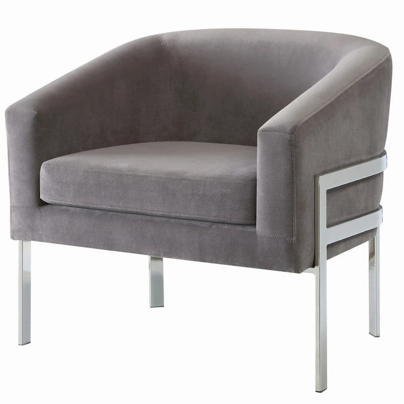 Poltrona a barilotto in velluto nero/bianco/grigio – Gambe cromate, seduta singola