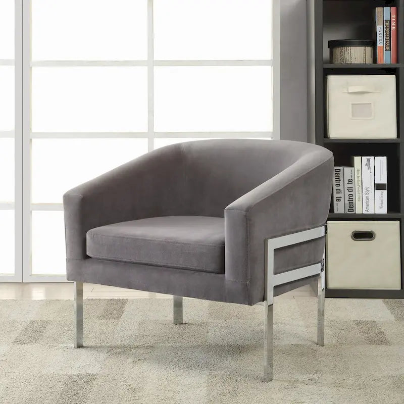 Poltrona a barilotto in velluto nero/bianco/grigio – Gambe cromate, seduta singola