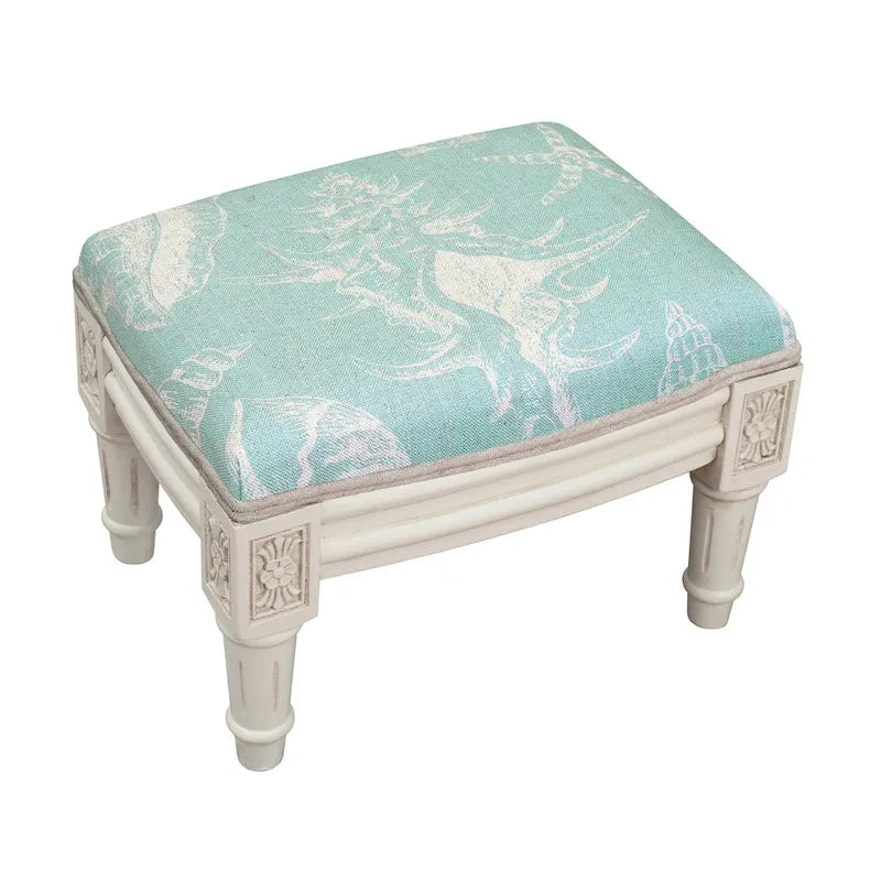 Poggiapiedi in lino stampato con conchiglie blu/marrone/verde, 1 posto a sedere