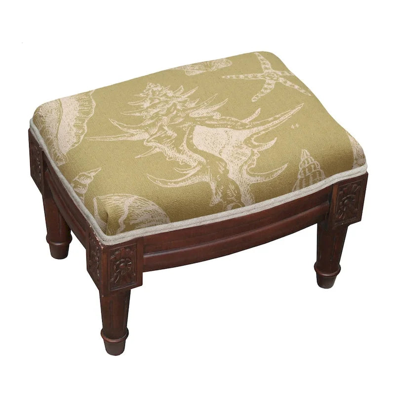 Poggiapiedi in lino stampato con conchiglie blu/marrone/verde, 1 posto a sedere