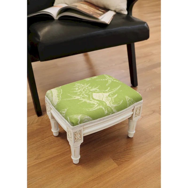 Poggiapiedi in lino stampato con conchiglie blu/marrone/verde, 1 posto a sedere