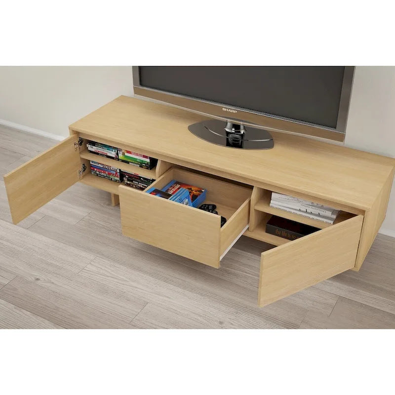 Mobile porta TV da 60" con cassetto e ante – Beige / Noce, stile scandinavo