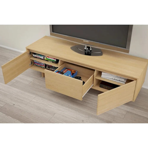 Mobile porta TV da 60" con cassetto e ante – Beige / Noce, stile scandinavo