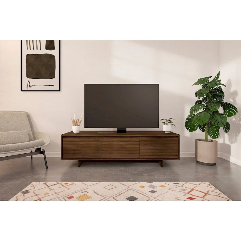 Mobile porta TV da 60" con cassetto e ante – Beige / Noce, stile scandinavo