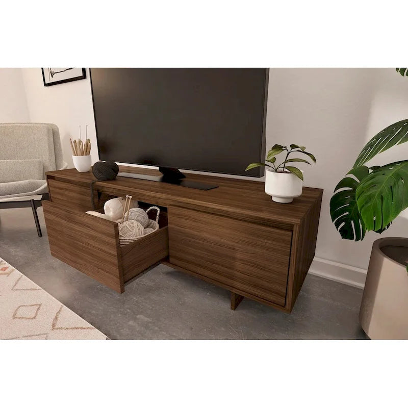 Mobile porta TV da 60" con cassetto e ante – Beige / Noce, stile scandinavo