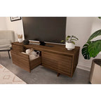 Mobile porta TV da 60" con cassetto e ante – Beige / Noce, stile scandinavo