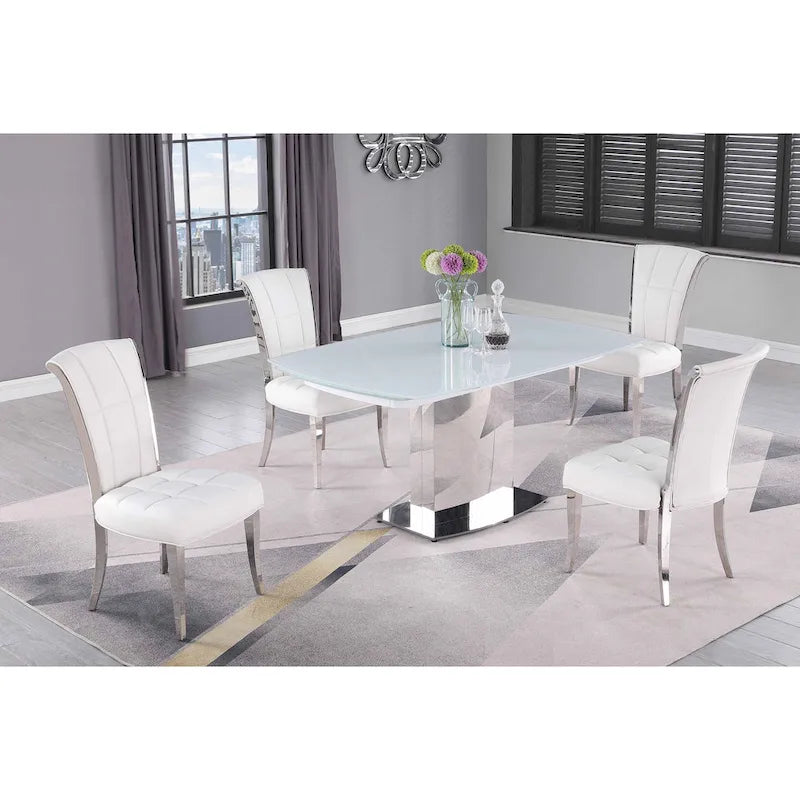Set tavolo da pranzo allungabile in vetro bianco e sedie, 6 posti a sedere