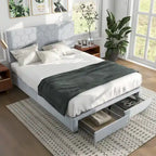 Letto imbottito in velluto grigio chiaro con cassetti contenitore – Matrimoniale / Queen