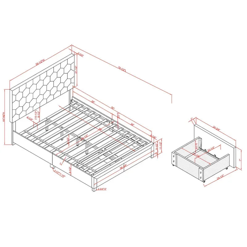 Letto imbottito in velluto grigio chiaro con cassetti contenitore – Matrimoniale / Queen
