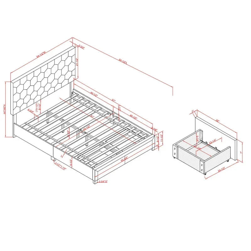 Letto imbottito in velluto grigio chiaro con cassetti contenitore – Matrimoniale / Queen