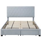 Letto imbottito in velluto grigio chiaro con cassetti contenitore – Matrimoniale / Queen