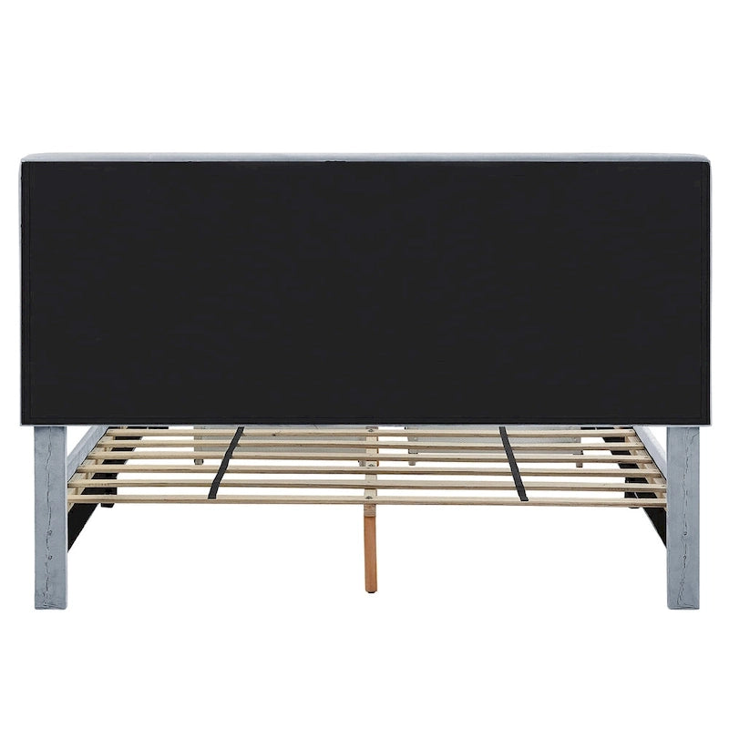 Letto imbottito in velluto grigio chiaro con cassetti contenitore – Matrimoniale / Queen