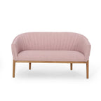 Divanetto Due Posti Mid-Century con Cuciture a Canale, in Tessuto e Gambe in Legno
