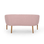 Divanetto Due Posti Mid-Century con Cuciture a Canale, in Tessuto e Gambe in Legno