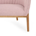 Divanetto Due Posti Mid-Century con Cuciture a Canale, in Tessuto e Gambe in Legno