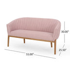 Divanetto Due Posti Mid-Century con Cuciture a Canale, in Tessuto e Gambe in Legno
