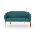 Divanetto Due Posti Mid-Century con Cuciture a Canale, in Tessuto e Gambe in Legno