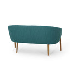 Divanetto Due Posti Mid-Century con Cuciture a Canale, in Tessuto e Gambe in Legno