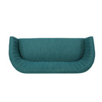 Divanetto Due Posti Mid-Century con Cuciture a Canale, in Tessuto e Gambe in Legno