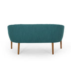 Divanetto Due Posti Mid-Century con Cuciture a Canale, in Tessuto e Gambe in Legno
