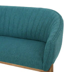 Divanetto Due Posti Mid-Century con Cuciture a Canale, in Tessuto e Gambe in Legno