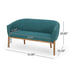 Divanetto Due Posti Mid-Century con Cuciture a Canale, in Tessuto e Gambe in Legno