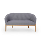 Divanetto Due Posti Mid-Century con Cuciture a Canale, in Tessuto e Gambe in Legno