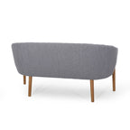 Divanetto Due Posti Mid-Century con Cuciture a Canale, in Tessuto e Gambe in Legno