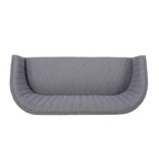 Divanetto Due Posti Mid-Century con Cuciture a Canale, in Tessuto e Gambe in Legno