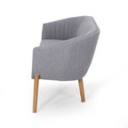 Divanetto Due Posti Mid-Century con Cuciture a Canale, in Tessuto e Gambe in Legno