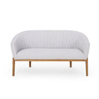Divanetto Due Posti Mid-Century con Cuciture a Canale, in Tessuto e Gambe in Legno