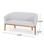 Divanetto Due Posti Mid-Century con Cuciture a Canale, in Tessuto e Gambe in Legno