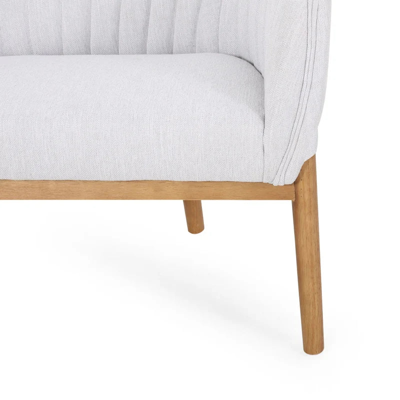 Divanetto Due Posti Mid-Century con Cuciture a Canale, in Tessuto e Gambe in Legno