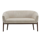Divanetto Due Posti Mid-Century con Cuciture a Canale, in Tessuto e Gambe in Legno