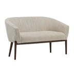 Divanetto Due Posti Mid-Century con Cuciture a Canale, in Tessuto e Gambe in Legno