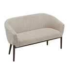 Divanetto Due Posti Mid-Century con Cuciture a Canale, in Tessuto e Gambe in Legno