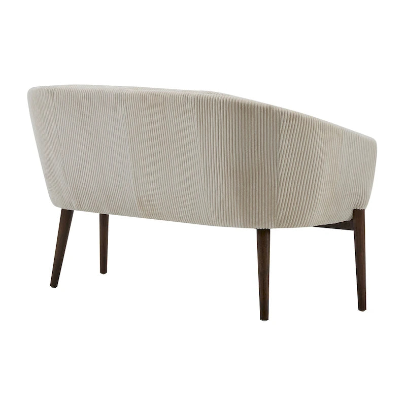 Divanetto Due Posti Mid-Century con Cuciture a Canale, in Tessuto e Gambe in Legno