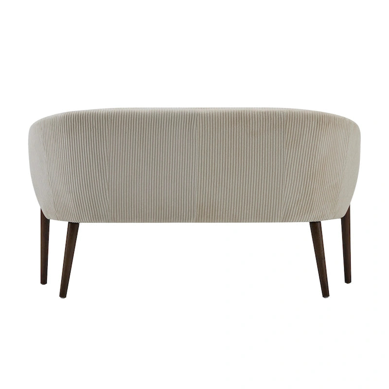 Divanetto Due Posti Mid-Century con Cuciture a Canale, in Tessuto e Gambe in Legno