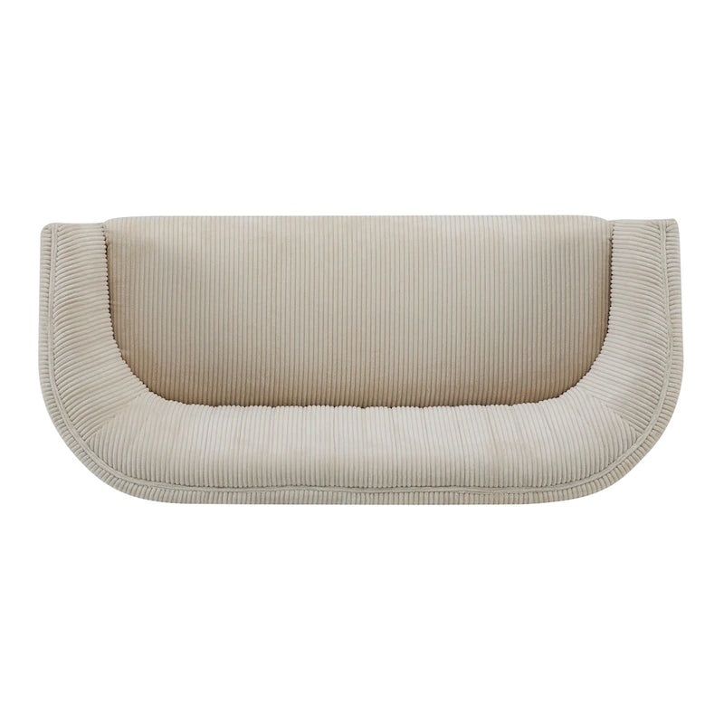 Divanetto Due Posti Mid-Century con Cuciture a Canale, in Tessuto e Gambe in Legno