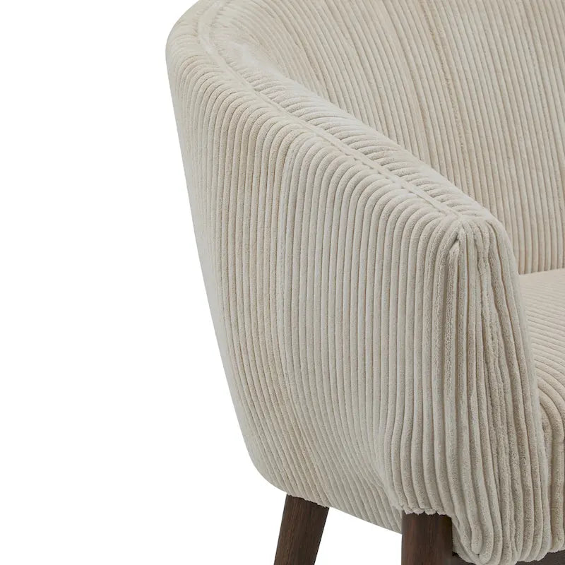 Divanetto Due Posti Mid-Century con Cuciture a Canale, in Tessuto e Gambe in Legno