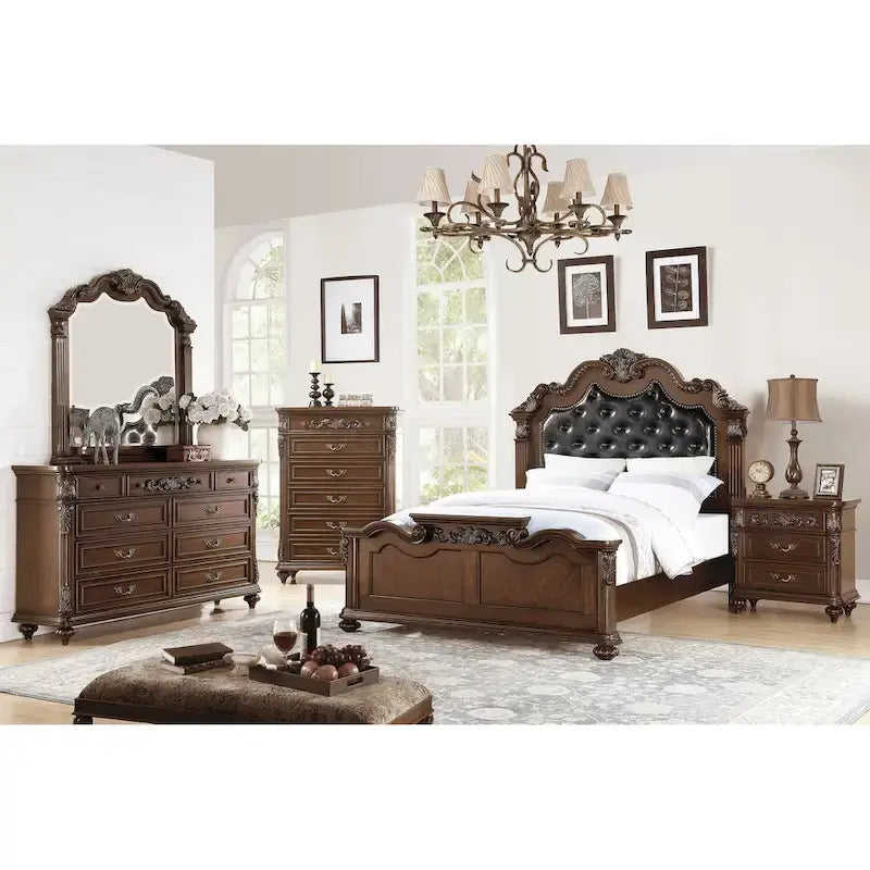 Letto in legno di ciliegio scuro con testiera trapuntata – King / Queen / California King, per 2 persone