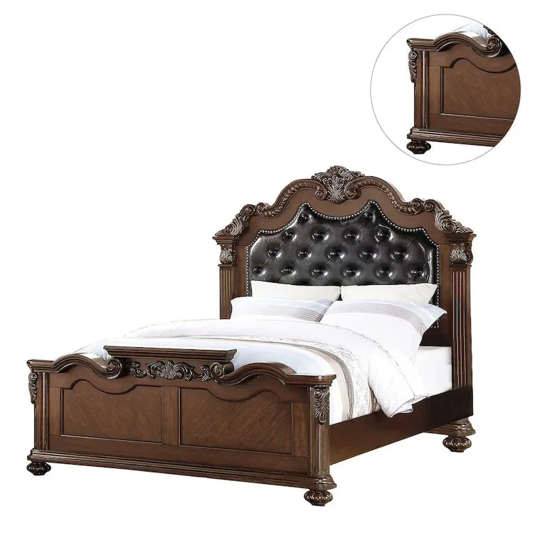 Letto in legno di ciliegio scuro con testiera trapuntata – King / Queen / California King, per 2 persone
