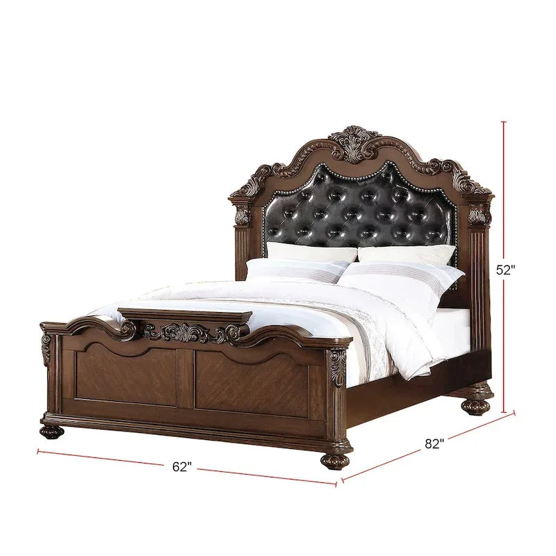 Letto in legno di ciliegio scuro con testiera trapuntata – King / Queen / California King, per 2 persone