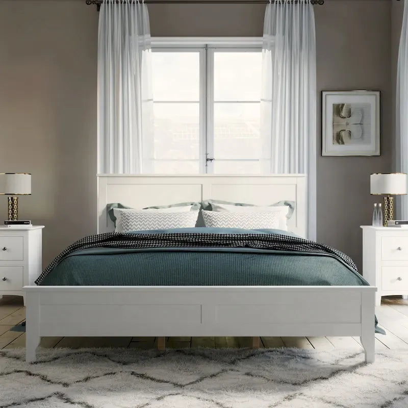 Letto Queen con piattaforma a doghe e testiera, bianco/grigio – adatto per 1-2 persone