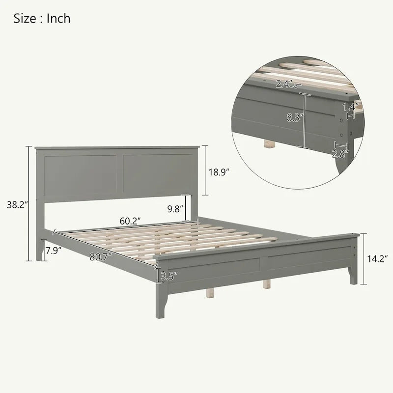Letto Queen con piattaforma a doghe e testiera, bianco/grigio – adatto per 1-2 persone