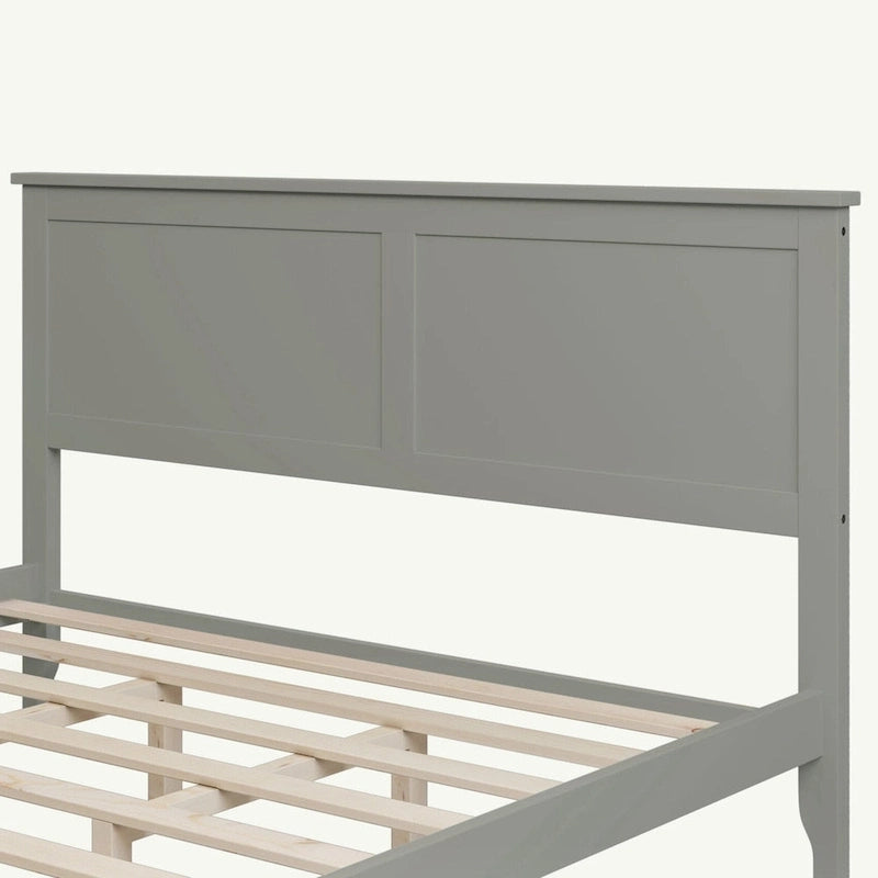 Letto Queen con piattaforma a doghe e testiera, bianco/grigio – adatto per 1-2 persone