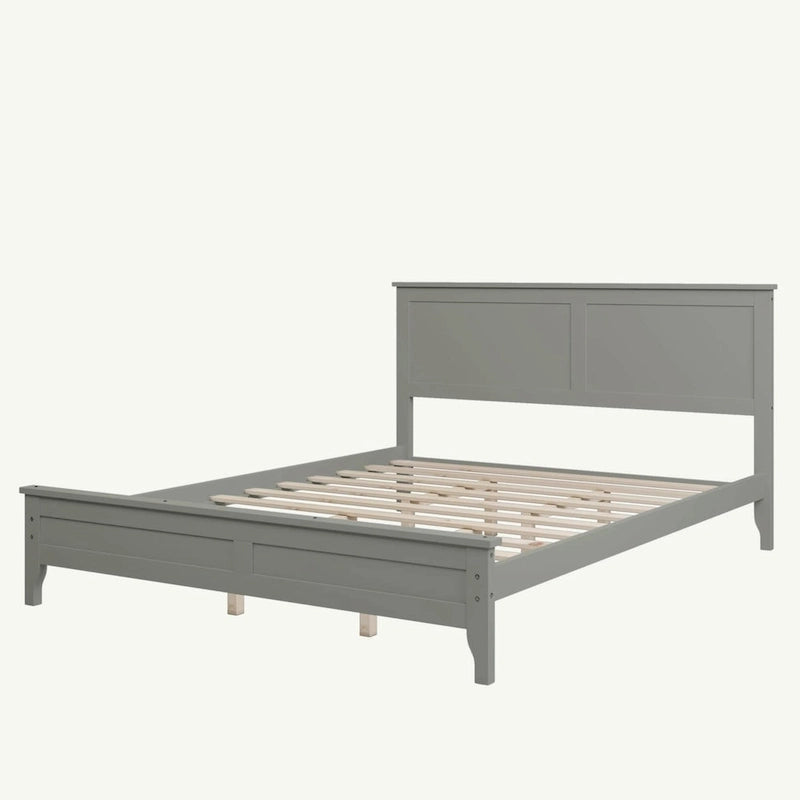 Letto Queen con piattaforma a doghe e testiera, bianco/grigio – adatto per 1-2 persone